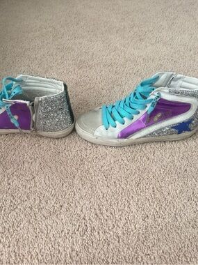 Golden Goose Girls High-Top Sneakers in Purple, Teal & Silver Glitter